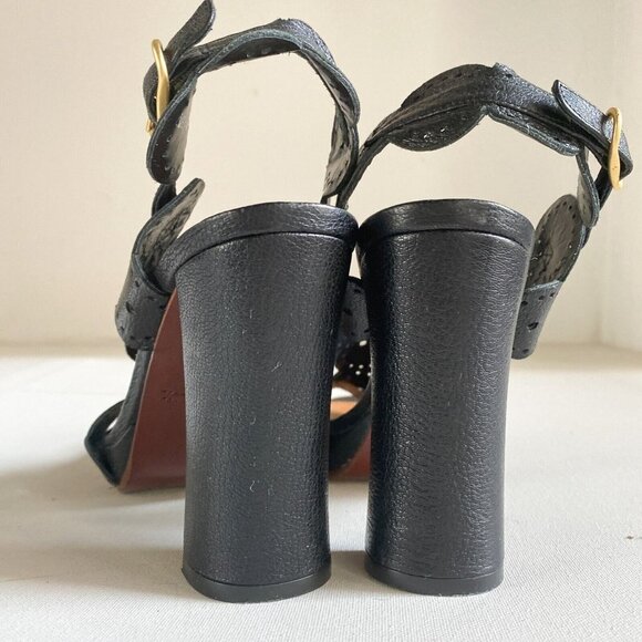 Chie Mihara Black Leather LAser Cut Detail High Heel Sandals 37.5 - Picture 5 of 9